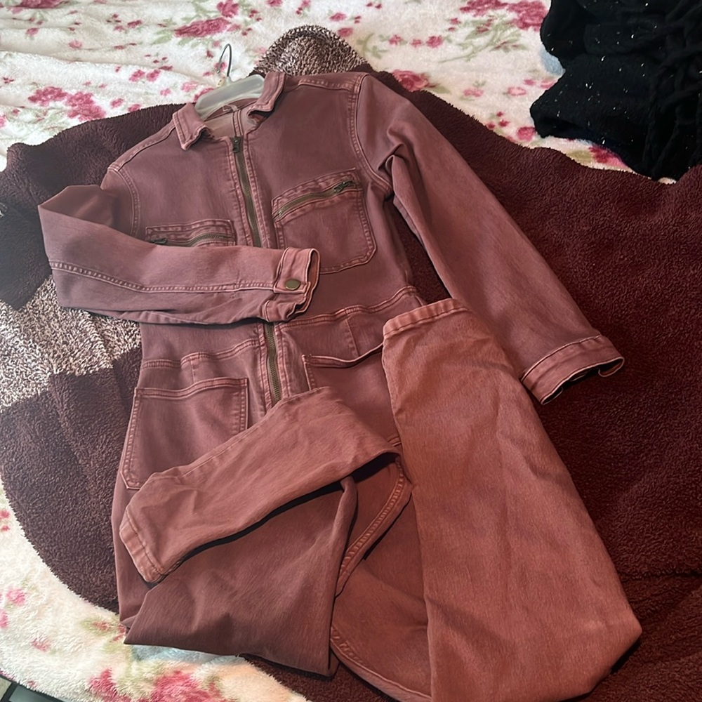 Free People Mauve Zip-Front Jumpsuit